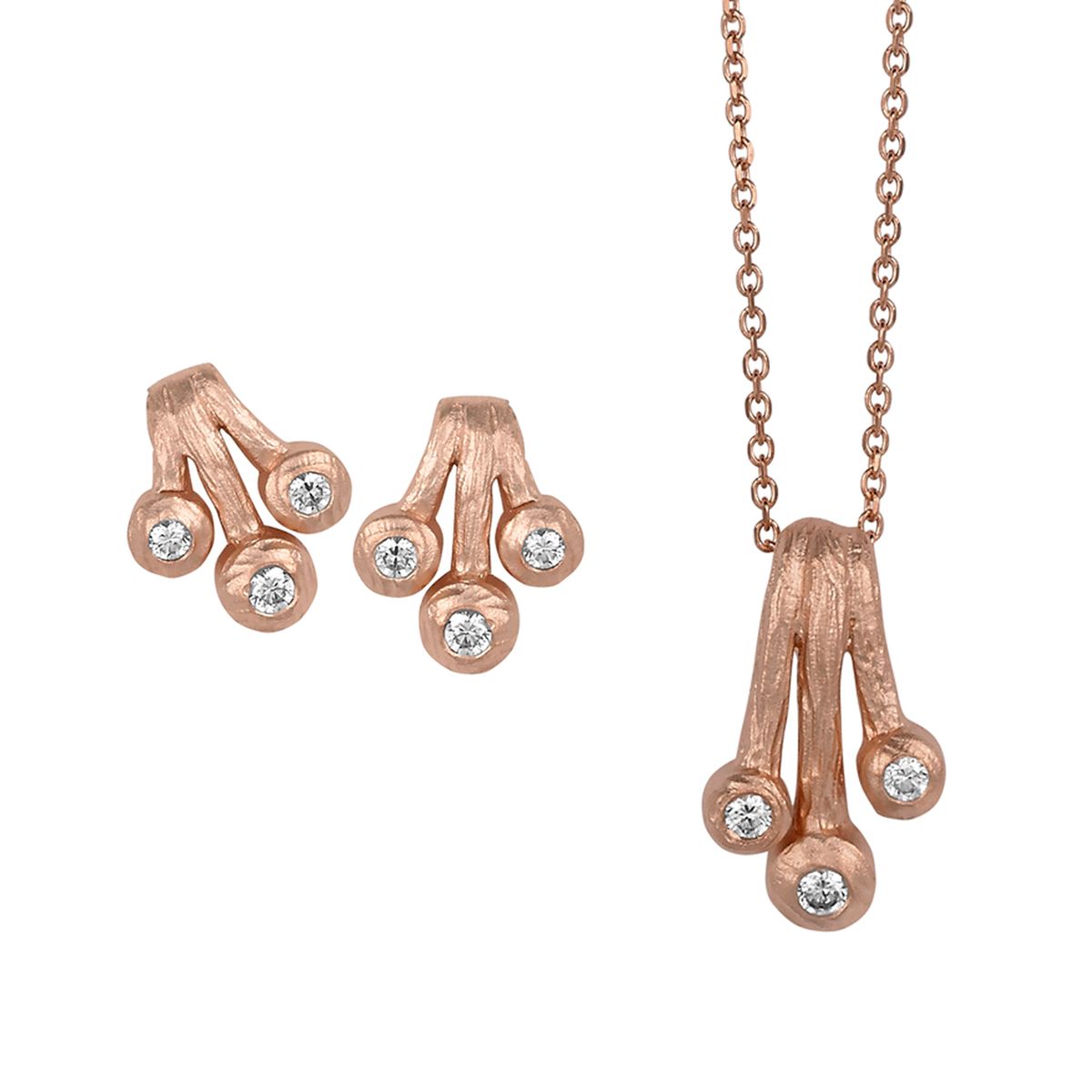 Orphelia Damen 925 Sterling Silber Set: Kettenanhänger + Ohrringe - Rosé SET-5233/1