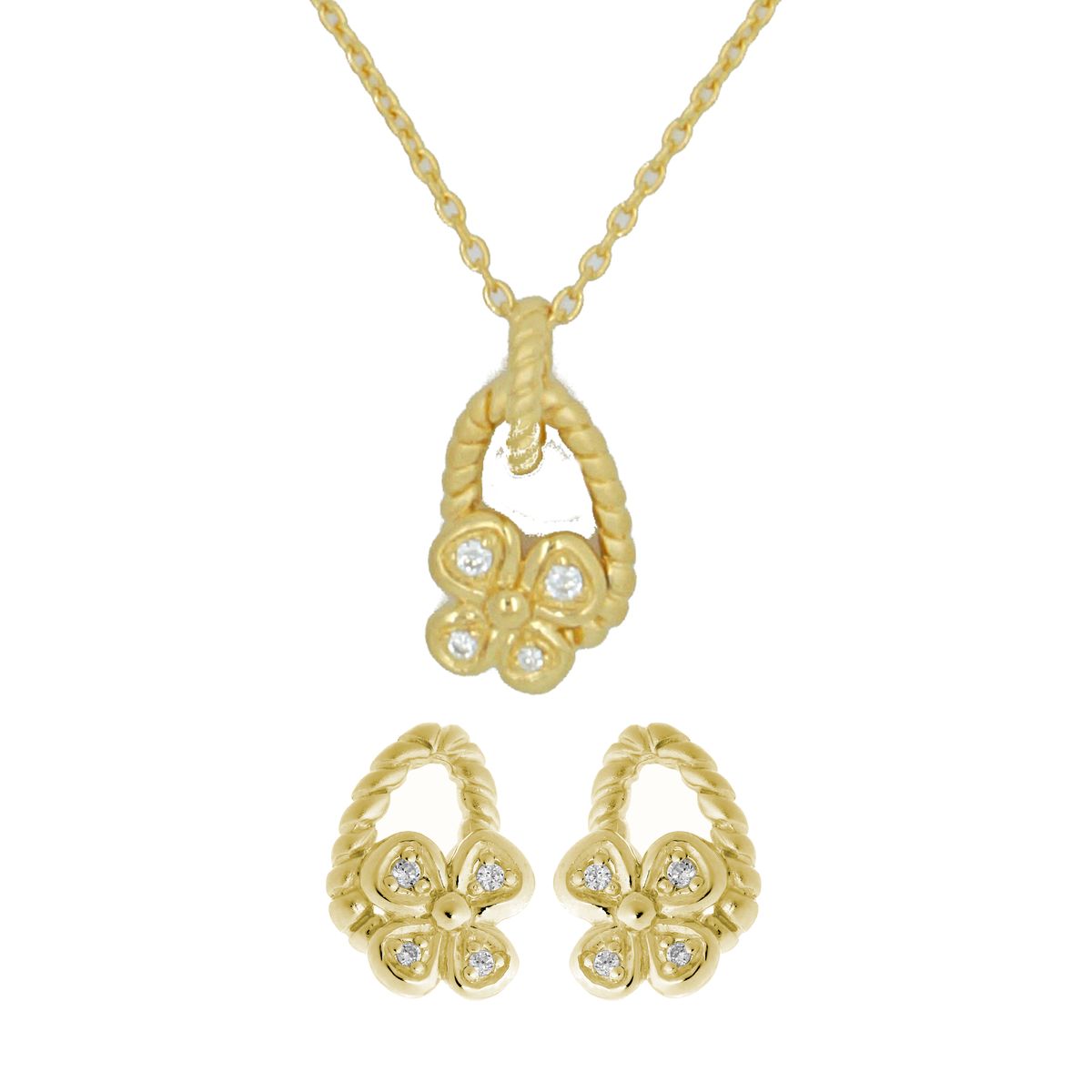 Orphelia Damen 925 Sterling Silber Set: Kettenanhänger + Ohrringe - Gold SET-6020/2