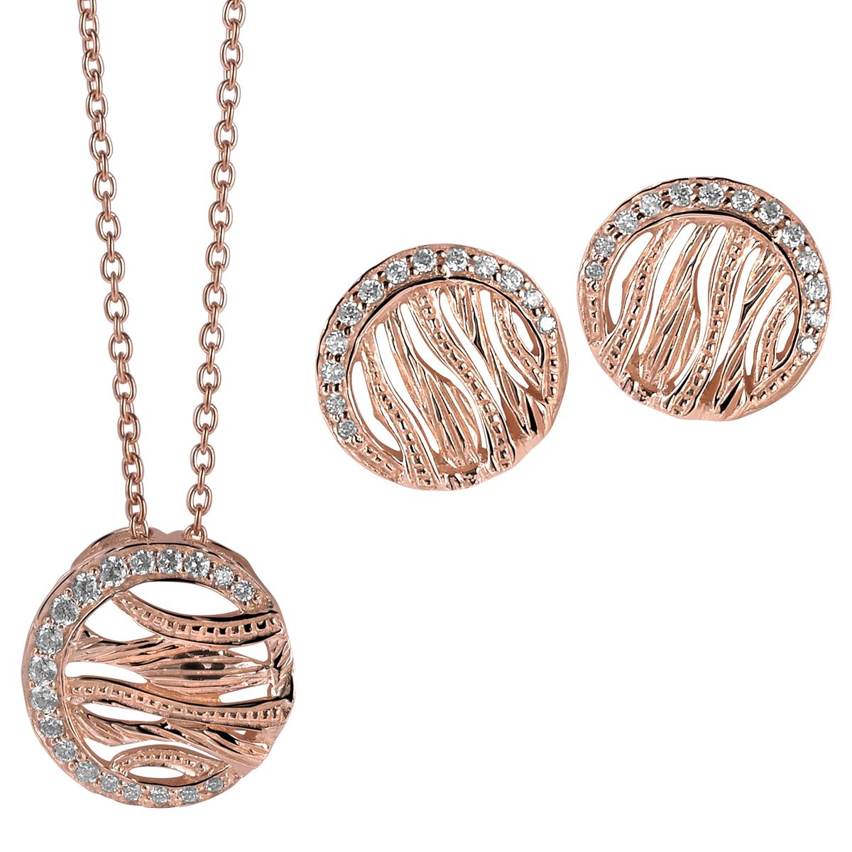 Orphelia Damen 925 Sterling Silber Set: Kettenanhänger + Ohrringe - Rosé SET-6031/1