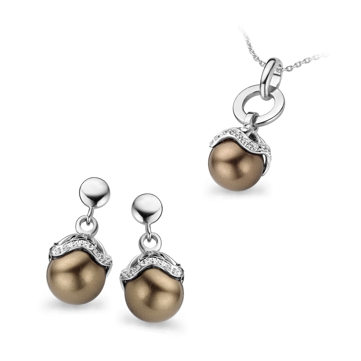 Orphelia Damen 925 Sterling Silber Set: Kettenanhänger + Ohrringe - Silber SET-5028
