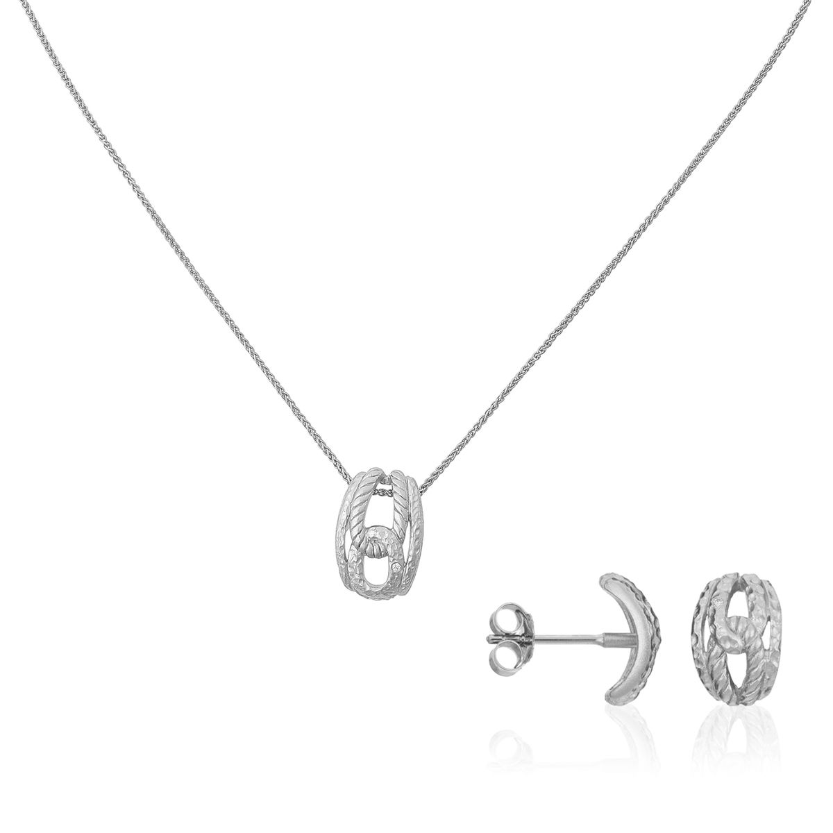 Orphelia Damen 925 Sterling Silber Set: Kettenanhänger + Ohrringe - Silber SET-5252