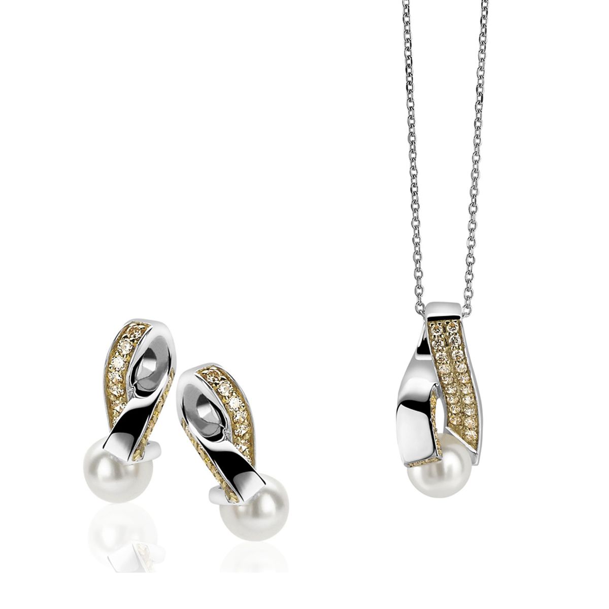 Orphelia Damen 925 Sterling Silber Set: Kettenanhänger + Ohrringe - Silber/Gold SET-5204