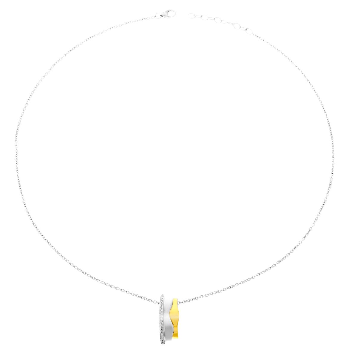 Bicolour Halskette mit gewelltem Ringanhänger