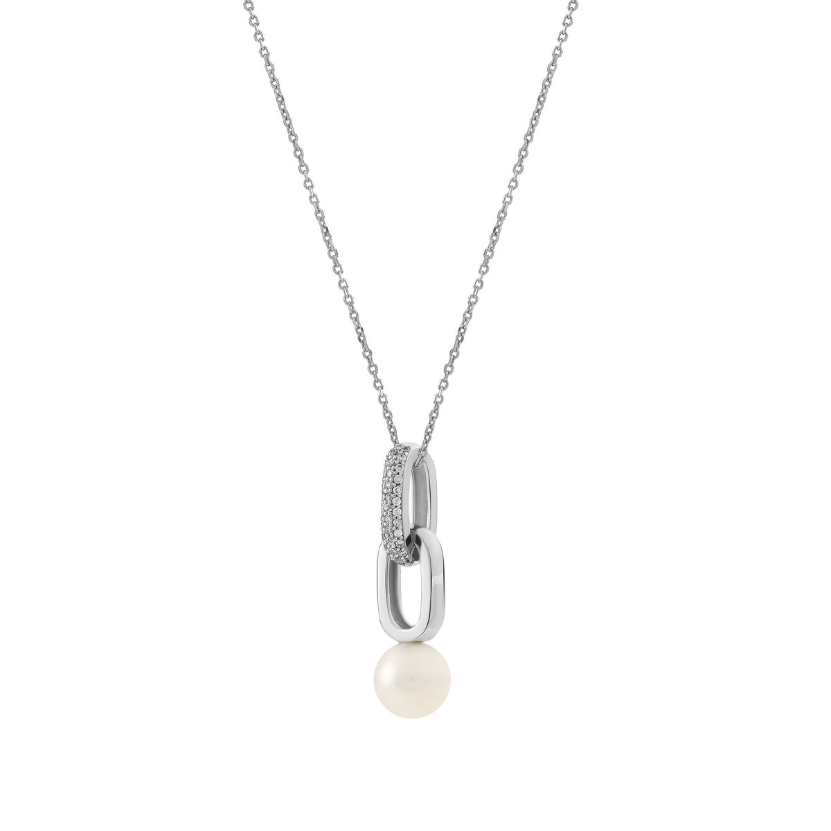 Perlen-Anhänger mit Pavé-Gliedern und Kette
