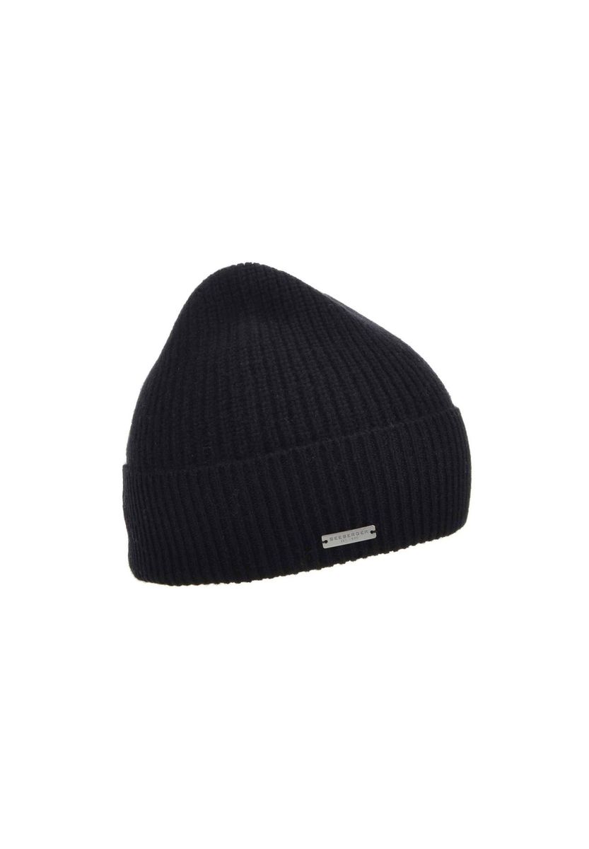 Kaschmir Mütze mit Rippenmuster und Umschlag