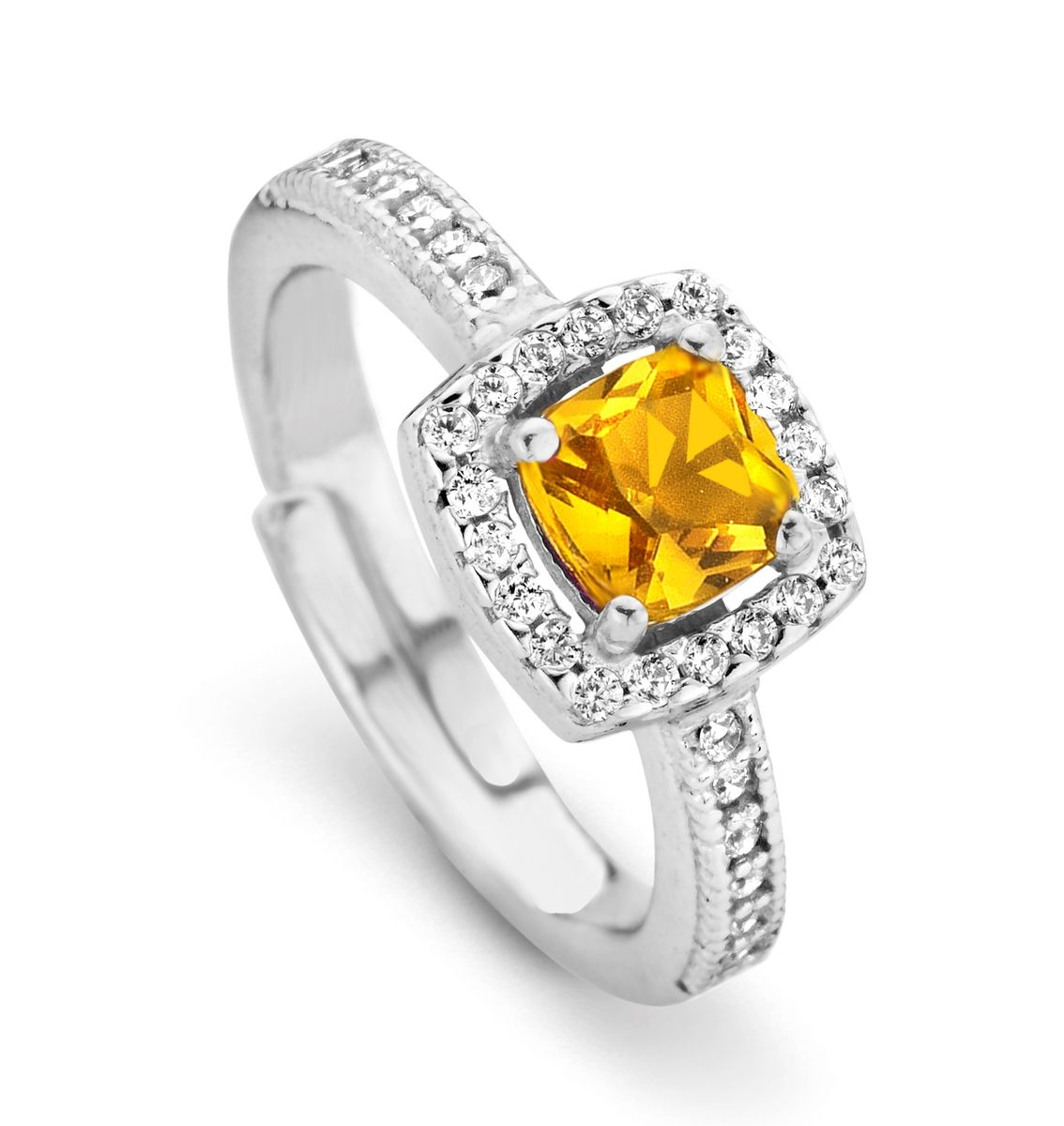 Halo-Ring mit Kissenschliff-Edelstein