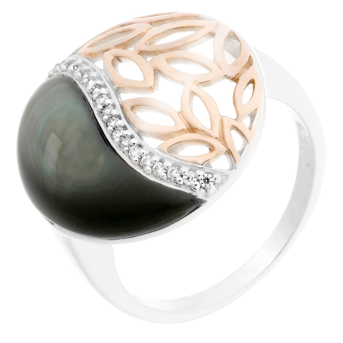 Filigraner Blättermotiv-Ring mit Perlmutt
