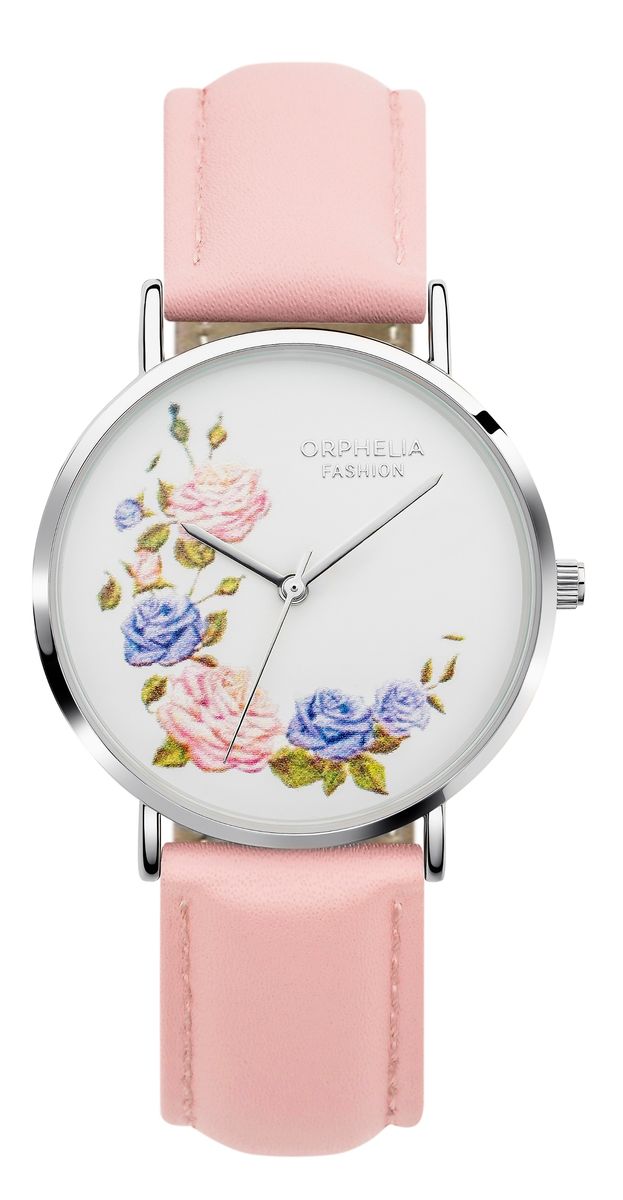 Minimalistische Lederuhr mit Blumenzifferblatt