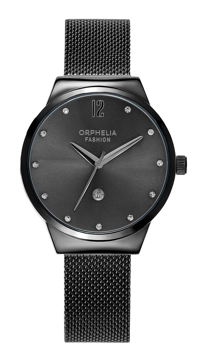 Minimalistische Mesh-Uhr mit Kristallen