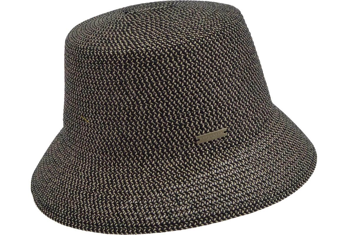 Zweifarbiger gewebter Fischerhut mit Emblem