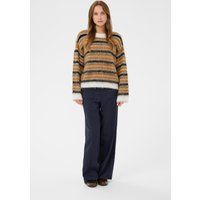 Gestreifter flauschiger Strickpullover mit Rundhals