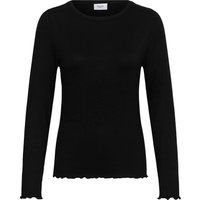 Geripptes Langarmshirt mit Wellensaum