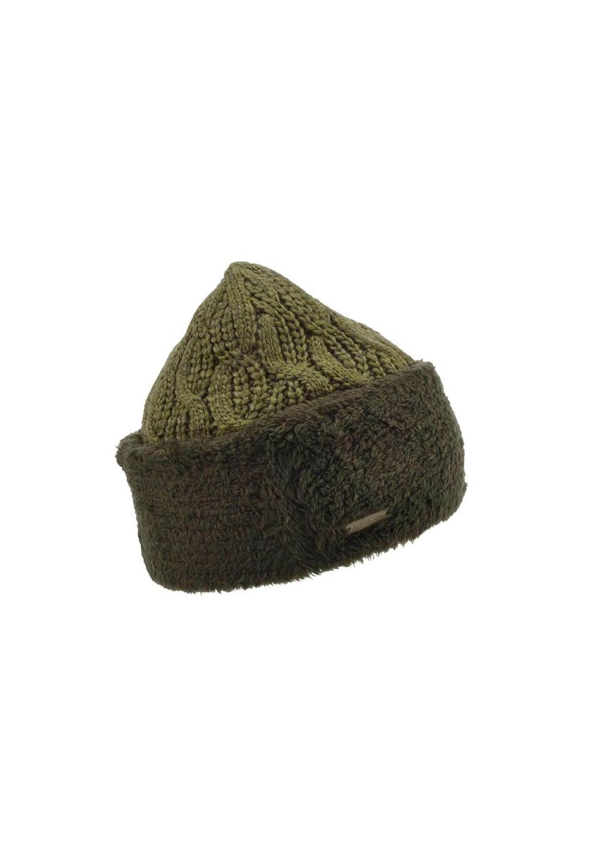 Geflochtene Strickmütze mit Kunstfellbesatz