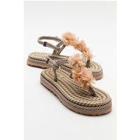 Seil-Sandalen mit floralen Applikationen
