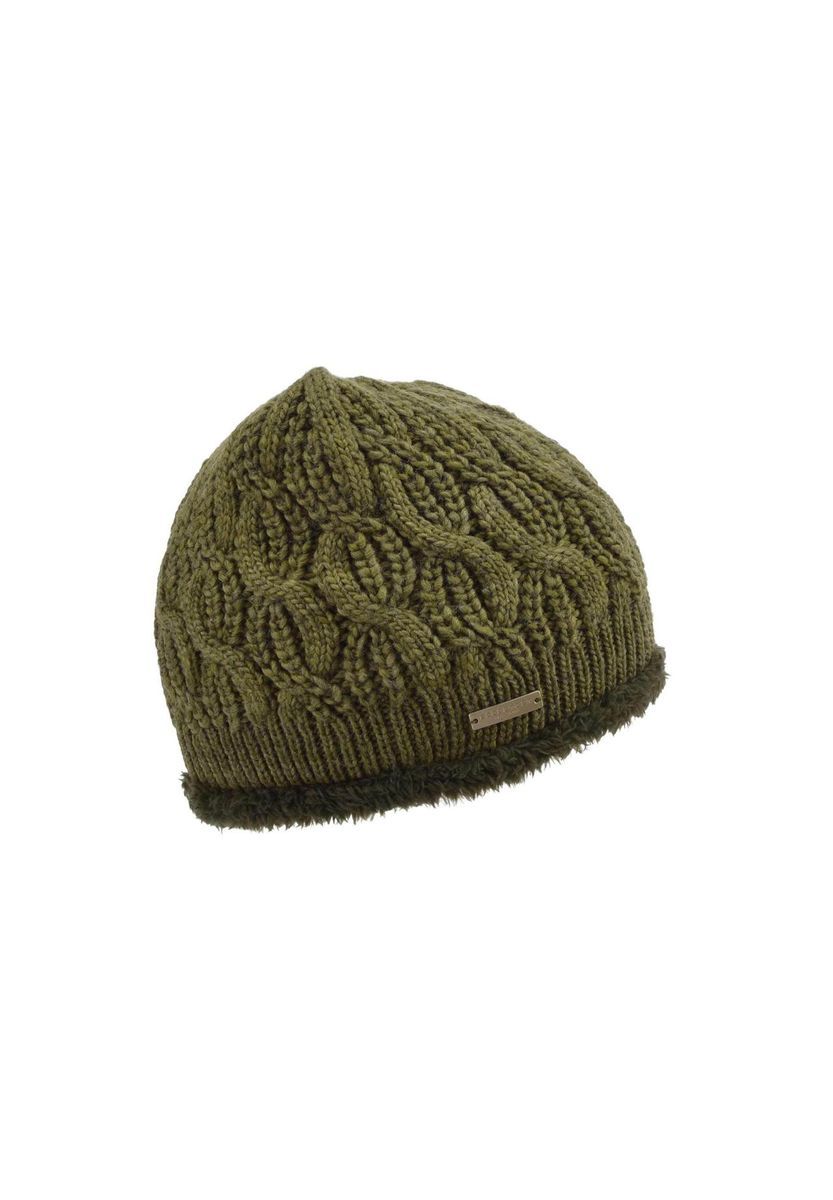 Strickmütze mit Zopfmuster und Kunstfell