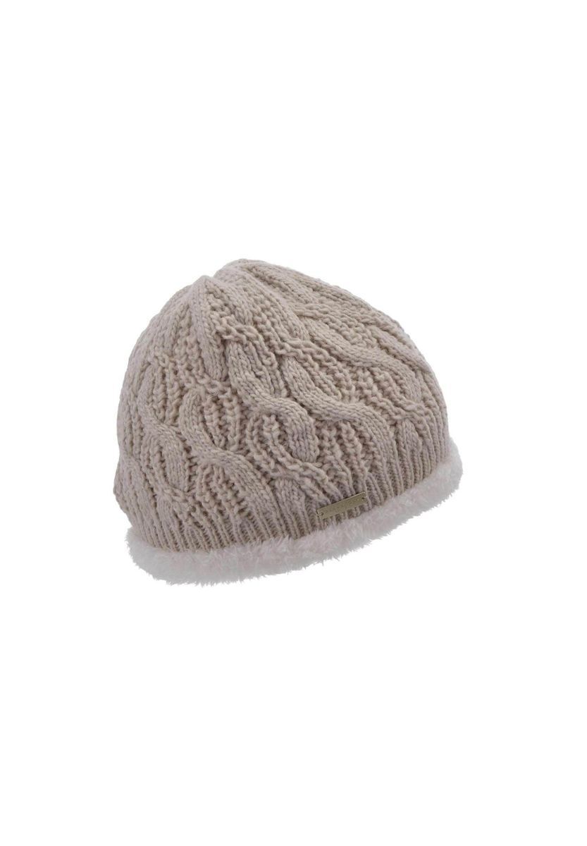 Zopfmuster-Strickmütze mit Kunstfellbesatz