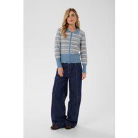 Gestreifte Strickjacke mit Wellensaum
