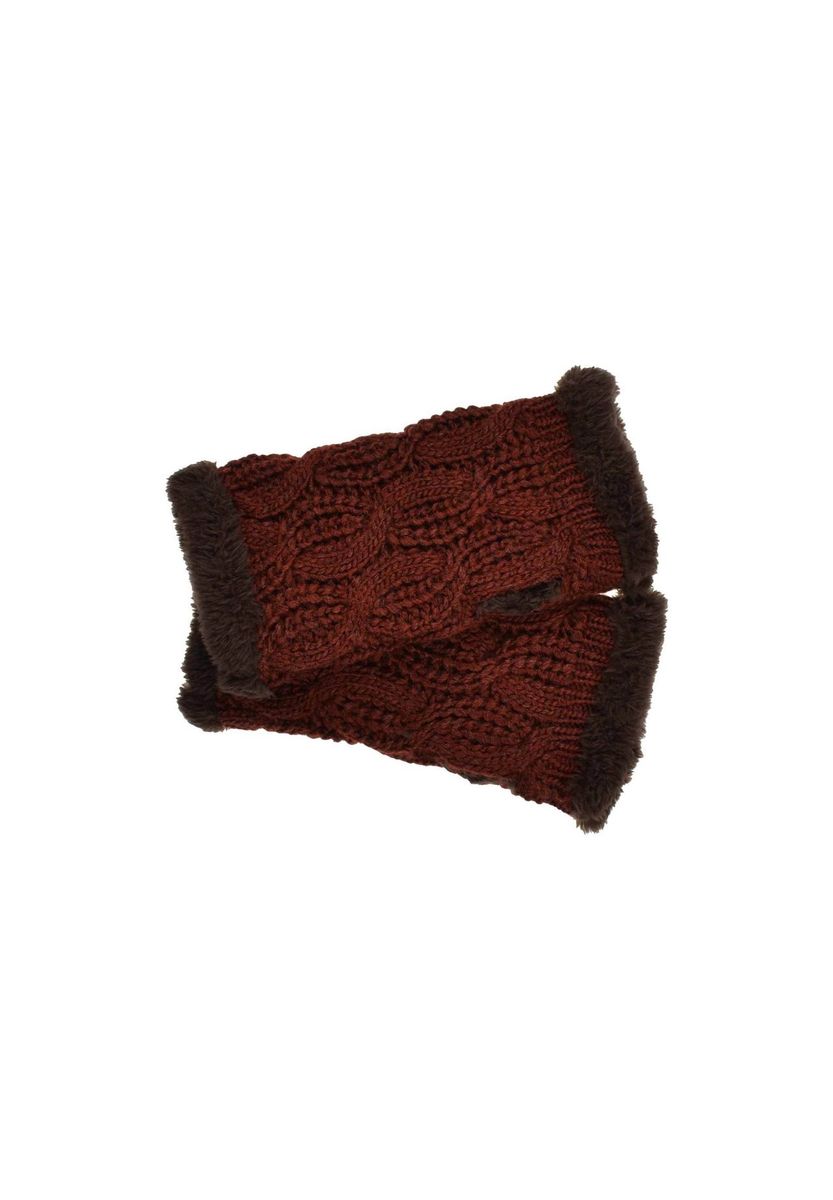 Fingerlose Zopfmuster-Handschuhe mit Pelzbesatz