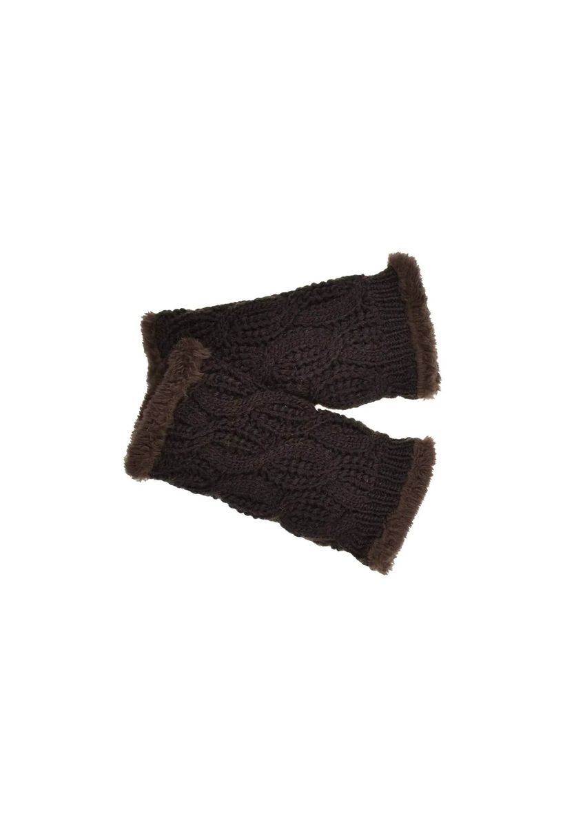 Fingerlose Zopfmuster-Handschuhe mit Pelzbesatz