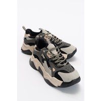 Klobige Plateau-Sneaker im Materialmix