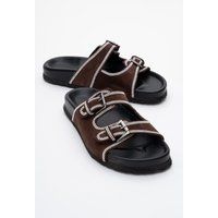 Wildleder-Pantoletten mit Strass und Schnallen