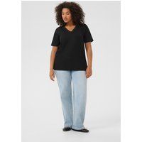 Gerippte Bluse mit Spitzen-V-Ausschnitt