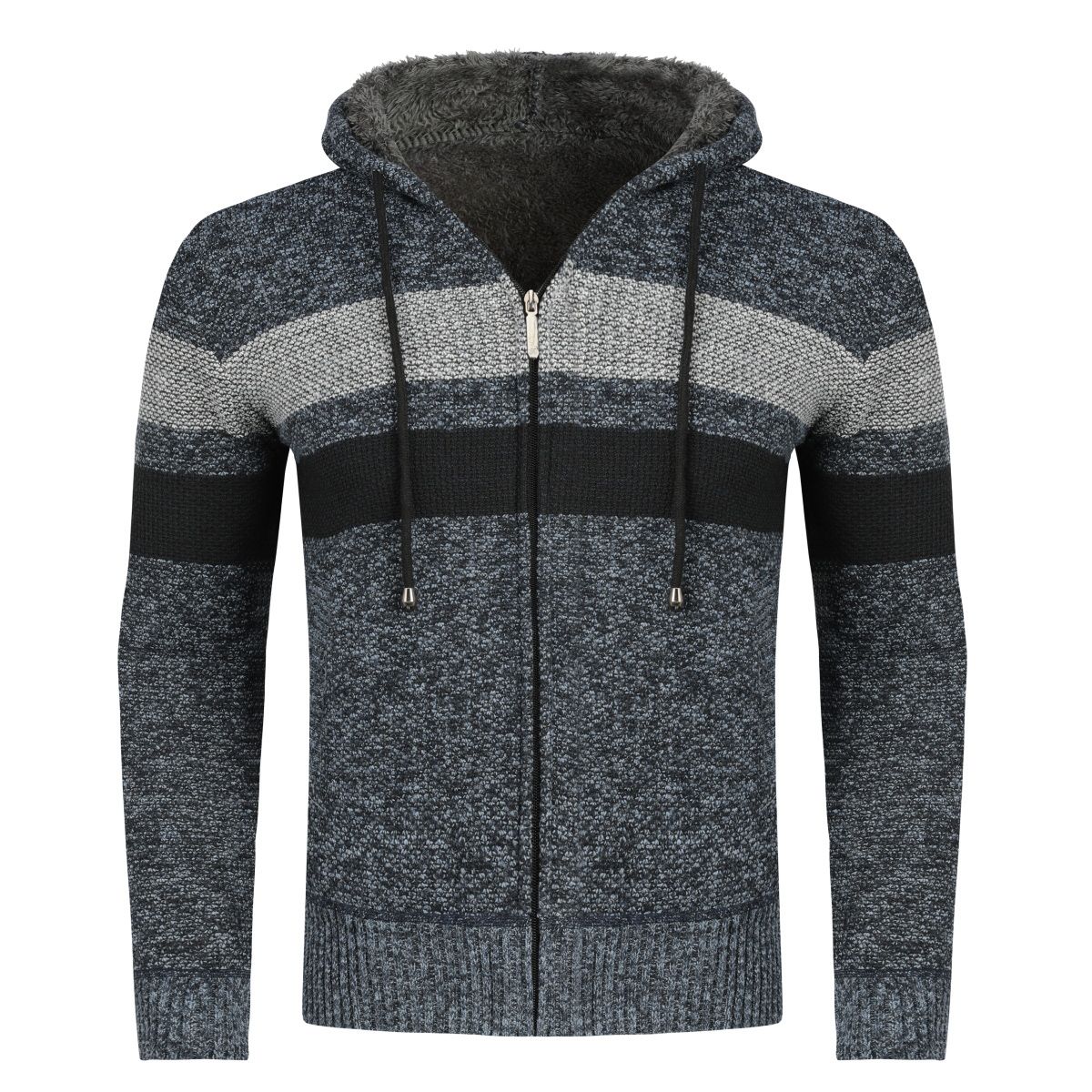 Gefütterte Grobstrick-Kapuzenstrickjacke