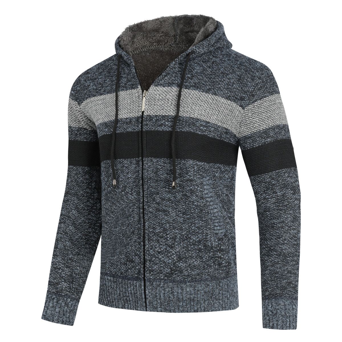 Gefütterte Grobstrickjacke mit Kapuze