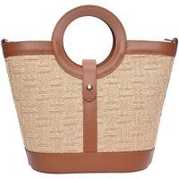 Strohtasche mit Lederbesatz und Ringgriff