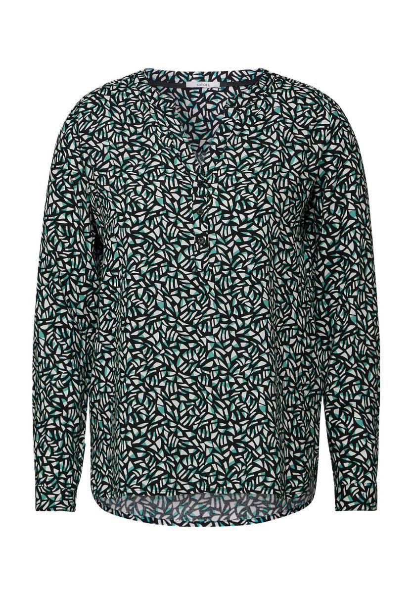 Gemusterte Langarmbluse mit Knopfleiste