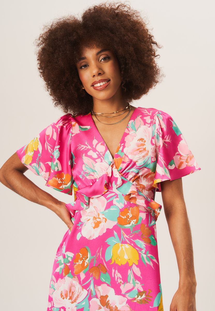 Florales Midikleid mit Flatterärmeln