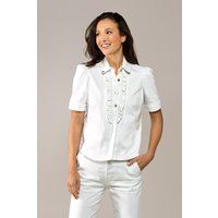 Rüschenbluse mit Puffärmeln im Denim-Look