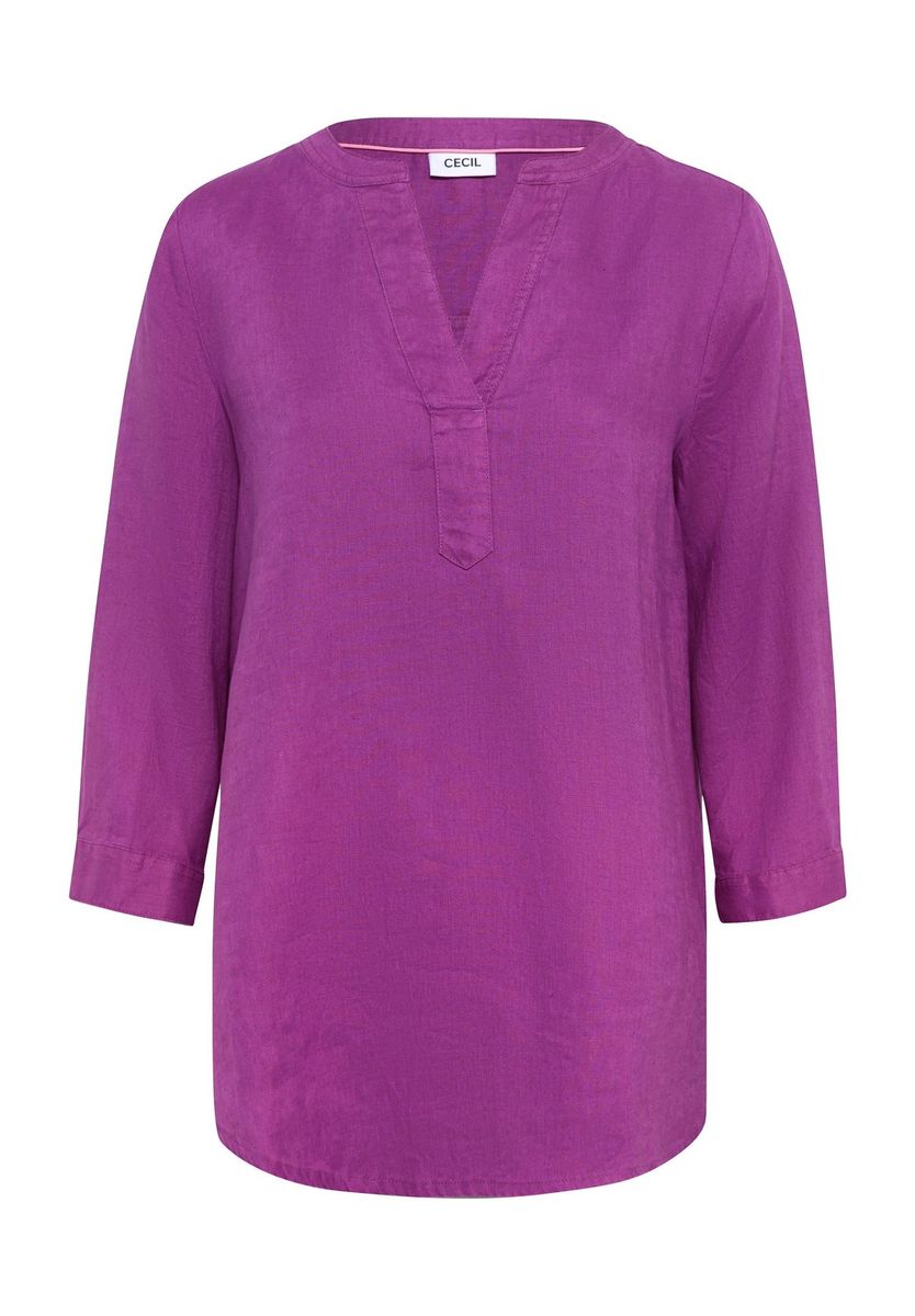 Magenta Leinenbluse mit V-Ausschnitt