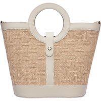 Stroh- und Lederhandtasche mit Rundgriff