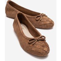 Veloursleder-Ballerinas mit Flecht-Optik