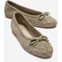 Wildleder-Ballerinas mit geflochtener Kappe