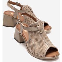Perforierte Leder-Sandalen mit Blockabsatz