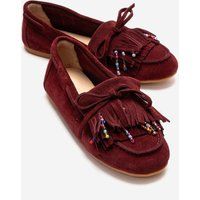 Suede-Loafer mit Perlen-Fransen
