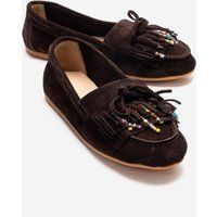 Wildleder-Loafer mit Perlenfransen