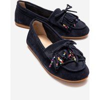 Klassische Wildleder-Loafer mit Perlenfransen