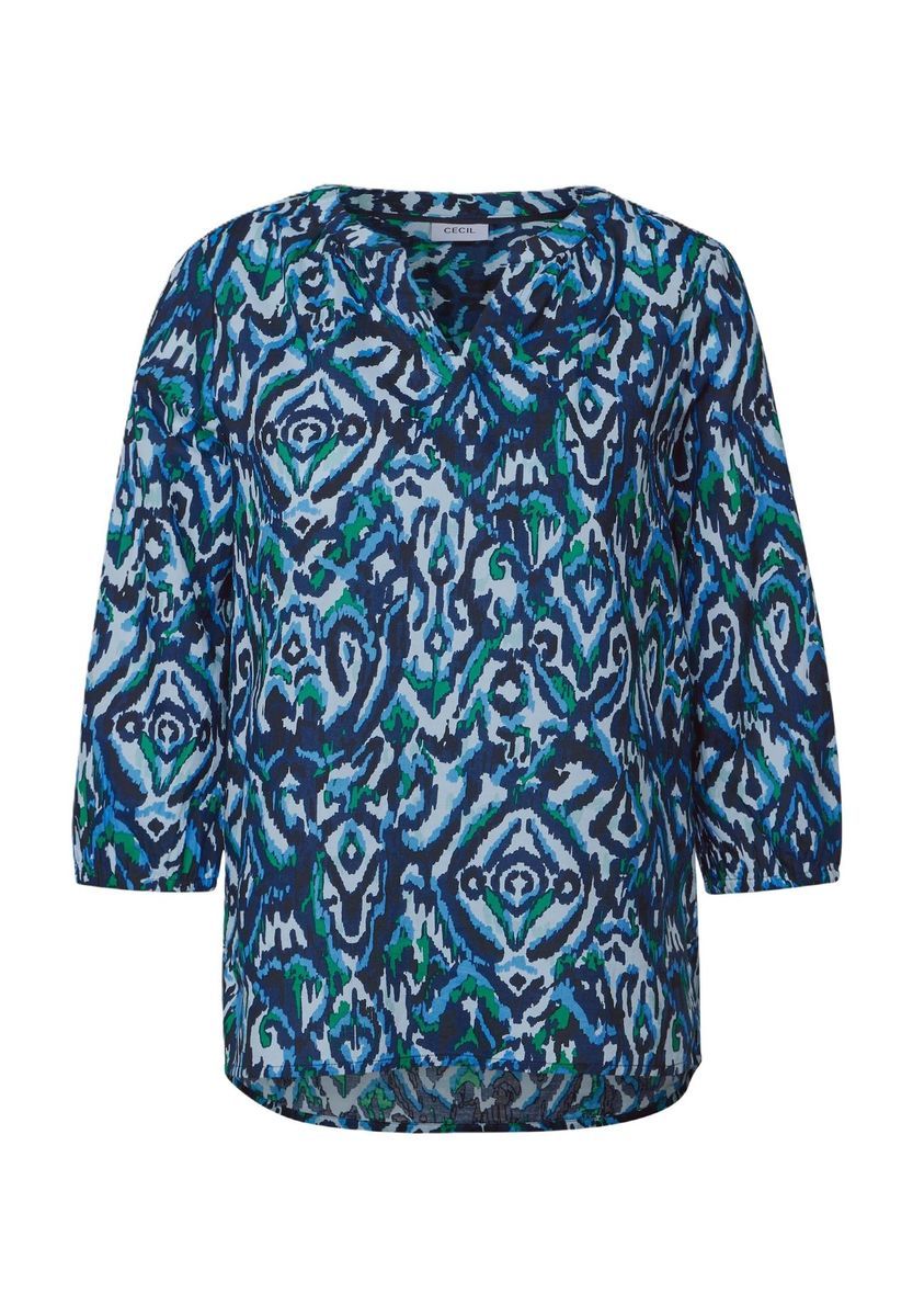 Bedruckte 3/4-Arm Bluse mit Schlitzkragen