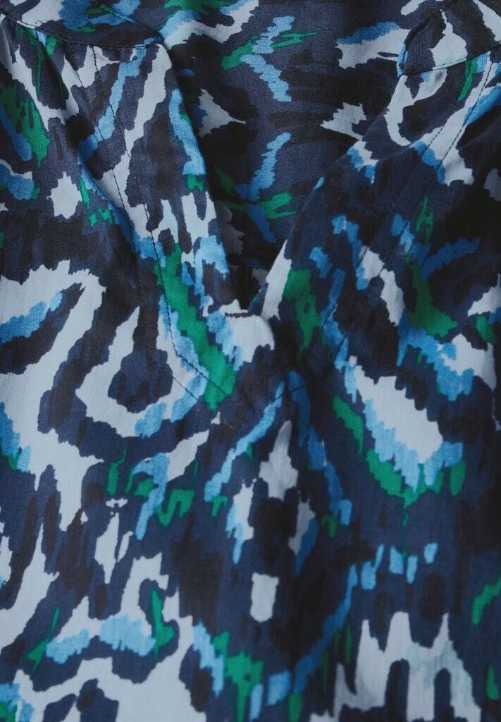 Bedruckte 3/4-Arm Bluse mit Schlitzkragen