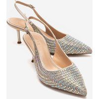 Kristallbesetzte Slingback-Pumps mit Pfennigabsatz