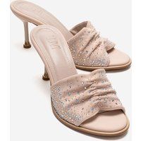Strassbesetzte geraffte Stiletto-Mules