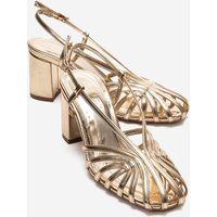 Riemchen-Sandalen mit Metallic-Blockabsatz