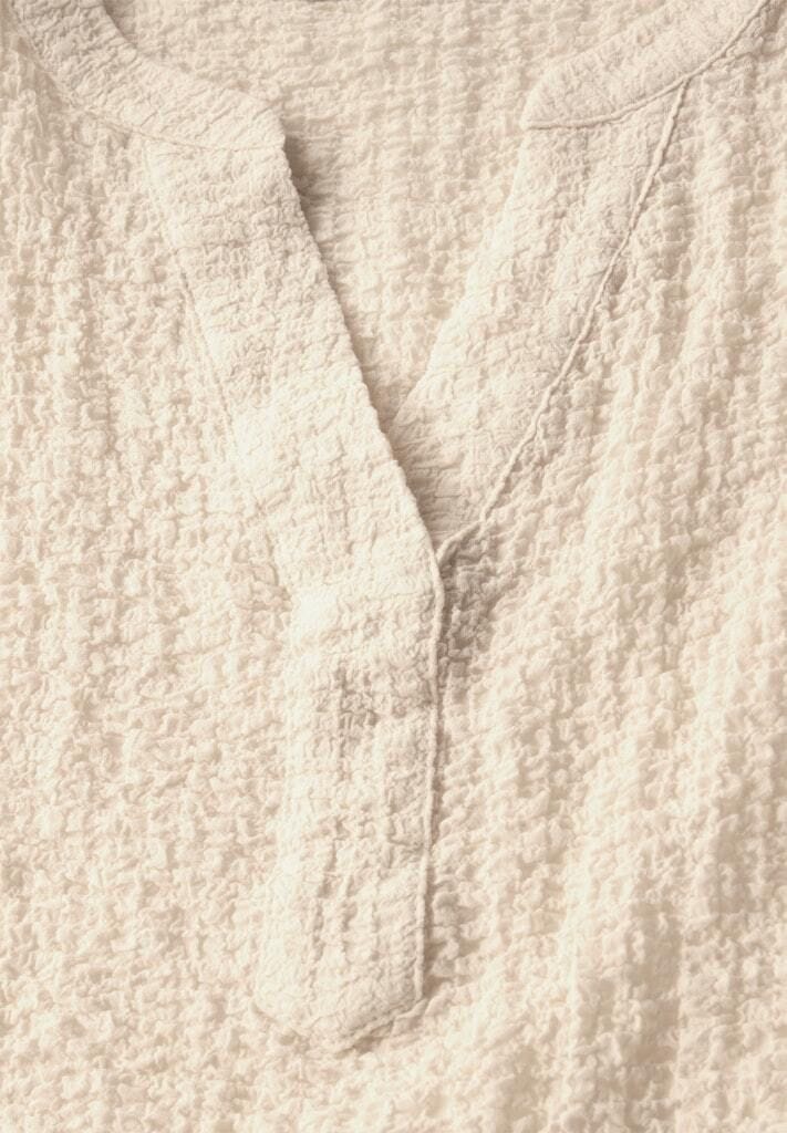 Strukturiertes Kurzarm-Blusenshirt mit V-Ausschnitt