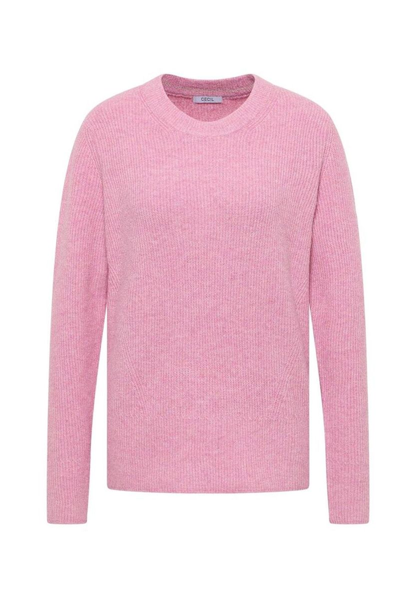 Gerippter Strickpullover mit Rundhalsausschnitt