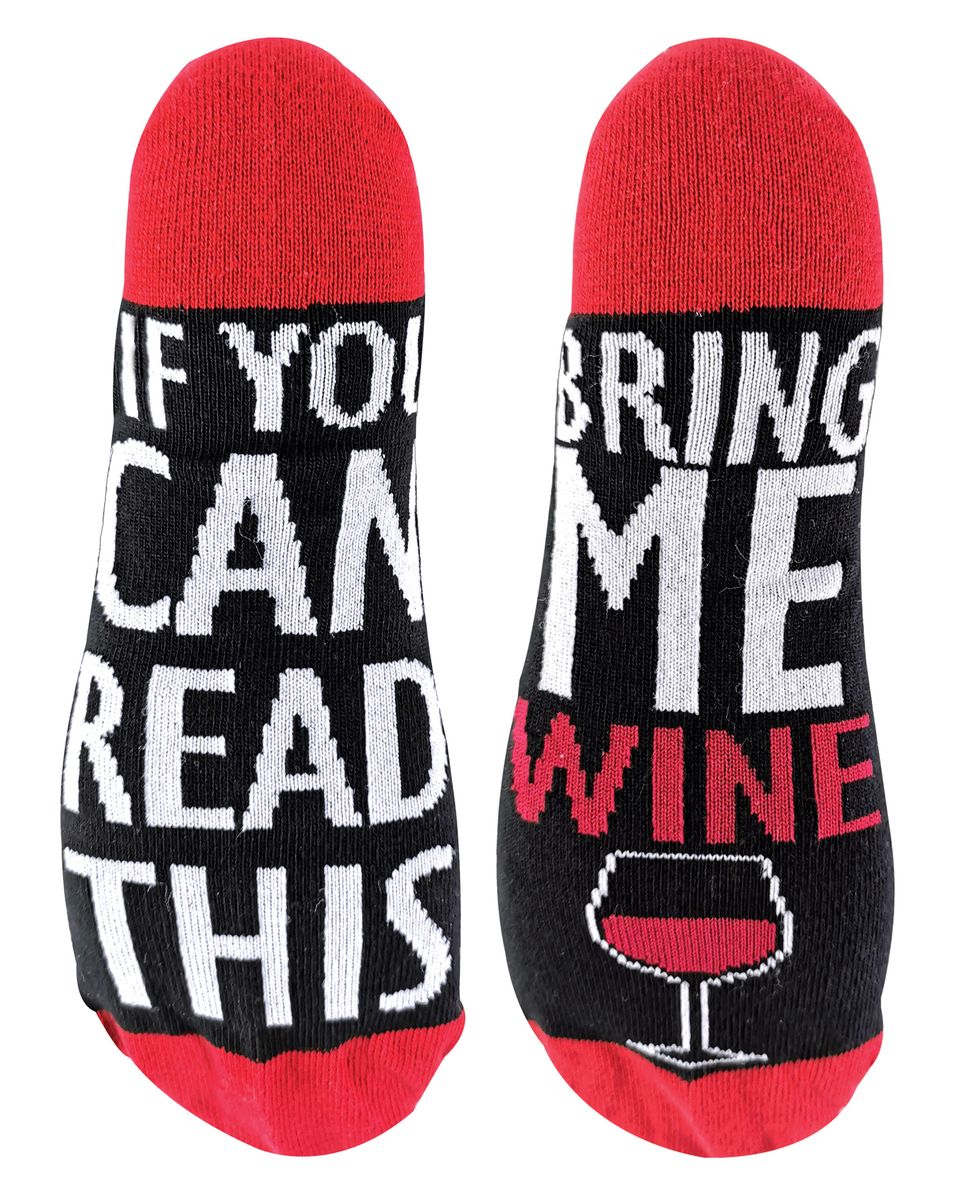 Lustige Socken mit Wein-Botschaft
