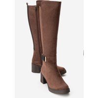 Kniehohe Stiefel mit Blockabsatz und Schnalle