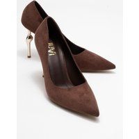 Spitze Pumps mit skulpturalem Absatz